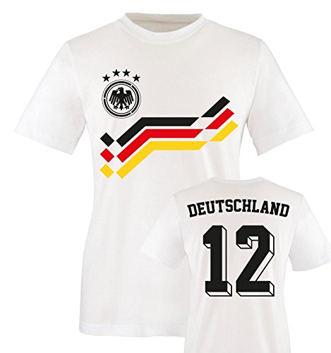 EM 2016 – RETRO-TRIKOT – DEUTSCHLAND – 12 – Herren T-Shirt – Weiss / Schwarz-Rot-Gelb Gr. XXL