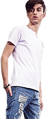 GBaihe Men's Summer T-shirt Small V Collar Button Shirt Sleeve T-shirt Coat Color (XL, White)