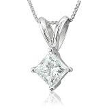 GIA Certified 14k White Gold Princess Cut Solitaire Diamond Pendant Necklace (E, SI2, 2.01 carat)