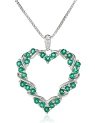 Sterling Silver Created Emerald and Created White Sapphire Heart Pendant Necklace, 18"