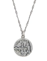 Sterling Silver New York NYC Big Apple Charm with Thin Singapore Chain Necklace