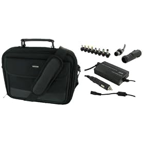 rooCase 4n1 Combo - Acer AOD250-1838 10.1-Inch Netbook Carrying Bag Case with AC and DC Adapter Charger Home / Car / Airplane - Black Classic Series