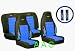 A Set of Universal-fit Type X Racing Style Front Bucket Seat Covers, Bench Seat Cover, Steering Wheel Cover and Shoulder Strap Cover - Blue Image