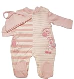 Baby Grow Girls Sleeveless Sleepsuit, T-Shirt & Hat Set, Animals Design Allergy Free (Pink) (Newborn) (Pink)