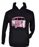 Camper Van Kids Black Hoodie in Pink Glitter - Ages 5 to 13