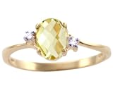 14K Yellow Gold Sleek and Slender Checkered Oval Gemstone and Diamond Engagement Ring-Lemon Citrine/Briolette, size5