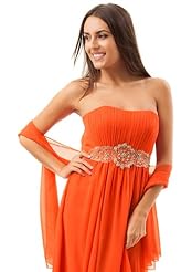 Strapless Crystals Pleated Beaded Crystal Spaghetti Strap Scoop Neck Chiffon/Satin Empire   Waistline Evening Dress/Homecoming Dress/Bridesmaid Dress/Pageant Dress/Prom Dress/Party Dress/Wedding Dress