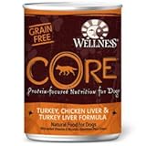 Wellness Canned Dog Food for Adult Dogs, Core Grain Free Turkey Chicken Liver and Turkey Liver Formula (Pack of 12 12.5 Ounce Cans)