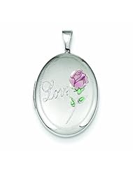 Genuine .925 Sterling Silver Love Enamel Rose 19mm Oval Locket 2.5 Grams. 100% Satisfaction Guaranteed.