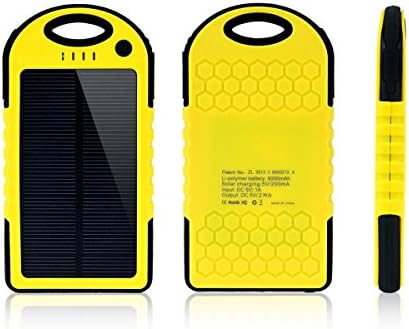 Engadget Zone 5000mAh Solar Battery Panel Dual USB Port Rain-resistant, Dirtproof and Shockproof Portable Charger Backup External Battery Pack Power Bank for iPhone 5S, 5C, 5, iPhone 4S, 4,iPad Air, Mini (Apple Adapters not Included) Samsung Galaxy S5, S4, S3, S2, Note 3, Note 2, HTC New one, M7, Android Smartphone and Tablets, Window Phones and More Other Devices (Yellow)