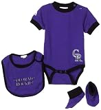 MLB Boys' Colorado Rockies Onesie Bib & Bootie (Purple, 6-9 Months)