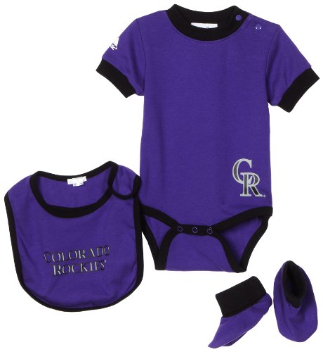 MLB Boys' Colorado Rockies Onesie Bib & Bootie (Purple, 3-6 Months)