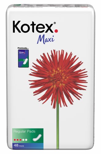 Kotex Maxi Pads, Regular, Double Pack, Case of Six-48 Count (288 Pads)