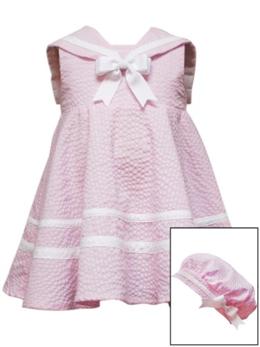 Rare Editions Baby-girls Newborn Seersucker Nautical Dress, Pink/White, 6 Months