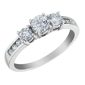 Three Stone Diamond Engagement Ring 3/4 Carat (ctw) in 14K White Gold: Jewelry