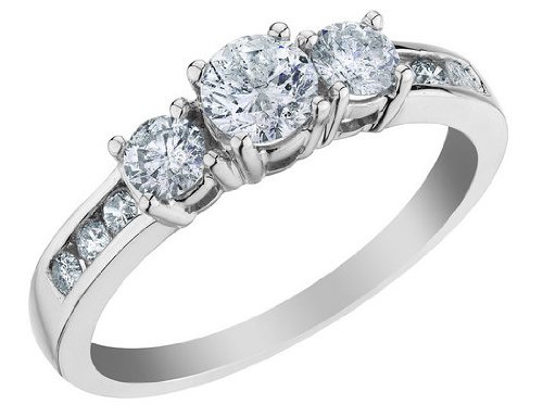 Three Stone Diamond Engagement Ring 1.0 Carat (ctw) in 14K White Gold