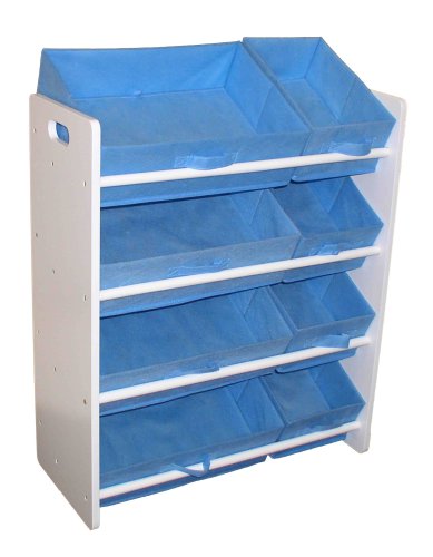 Childrens Toyshop  Toys : Beck Children's Wooden Toy Bin Organizer with Fabric Bins (Blue)