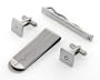 Stainless steel set of cufflinks, tie slide and money clip with crystal accent