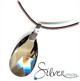 Faceted Smokey Brown Swarovski Crystal Tear Drop Pendant Necklace