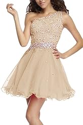 A-line Natural   Waistline  Sequined Beaded Chiffon/Tulle One Shoulder Short Homecoming Dress/Prom Dress  With Rhinestones