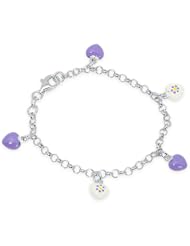 Unicornj Sterling Silver Childrens Bracelet with Purple Heart Charms