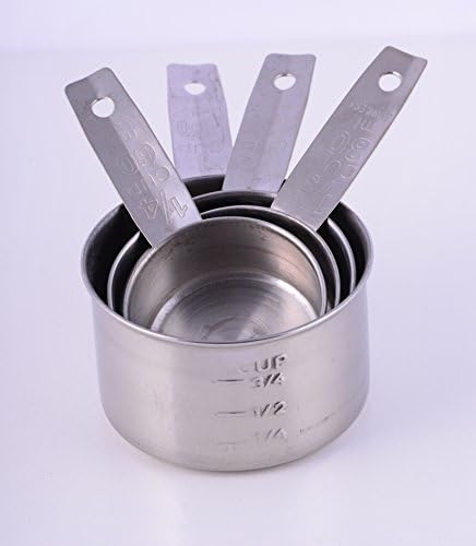 Stainless Steel Cussentials Measuring Cups Kitchen Tool Gadget Heavy Duty Set of 4 Fine Dining Size 1/4, 1/2, 3/4, 1 Cup