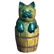 EXP Handmade Cat In A Barrel Decorative Paperweight Wood Carving (Thailand)