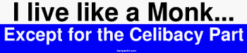 Cover image : I live like a Monk... Except for the Celibacy Part Large Bumper Sticker