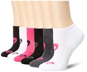 ASICS Women's Invasion No Show Sock, 6-Pack, Pink Glo Assorted, Medium, (Pack of 6)