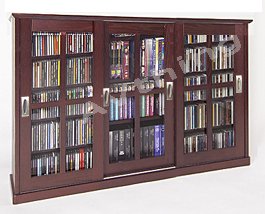 Leslie Dame MS-525DC Dark Cherry Mission Style Sliding Glass Door Multimedia Cabinet