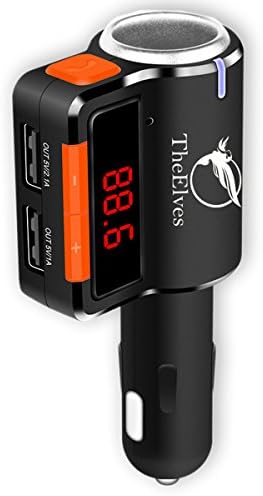 Wireless Car Bluetooth FM Transmitter Radio Adapter,TheElves Car Kit with Dual USB Charger Additional Cigarette Lighter and Handsfree Calling Stereo Music MP3 Player Function(Black)