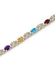 14K White Gold Oval Multi and Diamond Bracelet