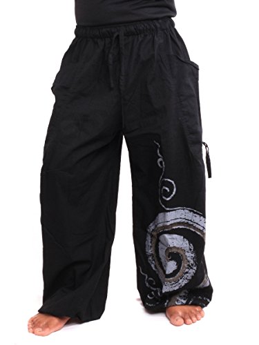 Jing Shop Harem Balloon Pants Swirl Hippie Boho Design Cotton One Size Black