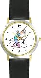 Fly Fisherman or Man in Wading Boots with Fish Fishing - WATCHBUDDY® DELUXE TWO-TONE THEME WATCH - Arabic Numbers - Black Leather Strap-Size-Large ( Men's Size or Jumbo Women's Size )
