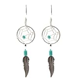 Dream Catcher Turquoise and Sterling Very Small Tiny Delicate Silver Hook Earrings