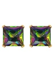 Jewelry: 1.80 Ct Princess Mystic Green Topaz 14K Yellow Gold Stud Earrings 5mm