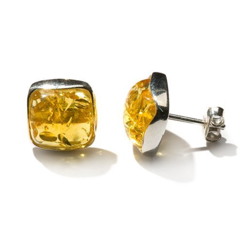 Lemon Amber Sterling Silver Square Earrings