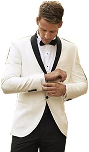 MRYSY White Jacket With Black Satin Lapel Groom TuxedosWedding Suits (Custom Made)