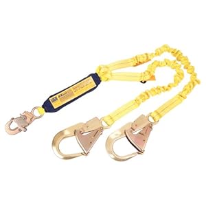 DBI/Sala 1241008 100-percent Tie-Off Shock Absorbing Stretch Lanyard with Rebar Hooks, Gold