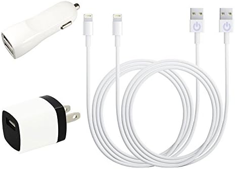 iPowerdirect® iPhone 4in1 Charger Wall Charger +Dual USB Car Charger+ 2 Pack Certified 8 Pin USB Data Cord Sync Transfer For iPhone SE iPhone 6 6S Plus 5S 5C 5 iPod Touch iPad Mini Fit All Case
