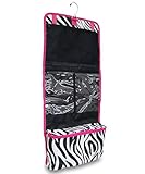 Women's Hanging Travel Cosmetic - Makeup Bag - Zebra Print with Pink Trim