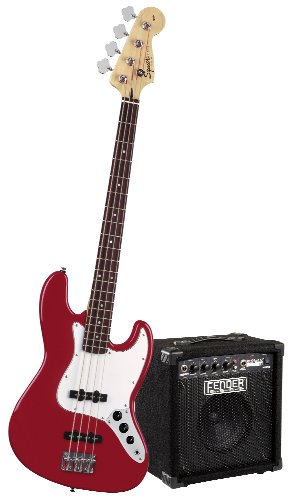 Squier by Fender Stop Dreaming Start Playing Set Affinity J Bass w Rumble 15 Amp Metallic Red