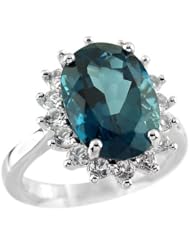 14x10mm Oval London Blue Topaz and White Topaz Ring