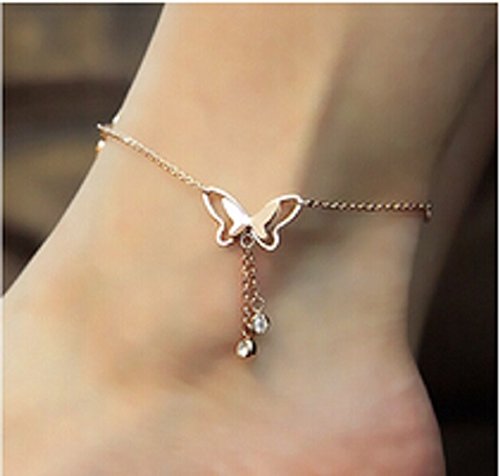 Sunshiny Girl Rose Gold Butterfly Ankle Bracelet Chain Beach Foot Sandal Jewelry