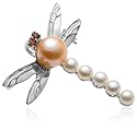 Sterling Silver Dragonfly Pin w/ Peach and White Freshwater Cultured Pearls & Garnet