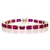10k Yellow Gold Emerald Cut Lab Created Ruby Bracelet, 7