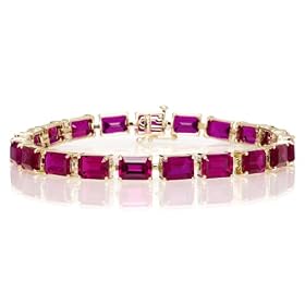 10k Yellow Gold Emerald-Cut Lab-Created Ruby Bracelet, 7 by