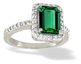 14K White Gold Emerald-cut Created Emerald and Diamond Ring