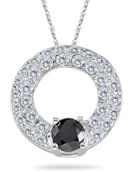 2.25 Cts Black and White Diamond Circle Pendant in 14K White Gold