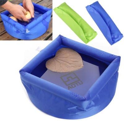 8L Multifunction Outdoor Portable Folding Water Basin Inflatable Washbasin - Blue / Green